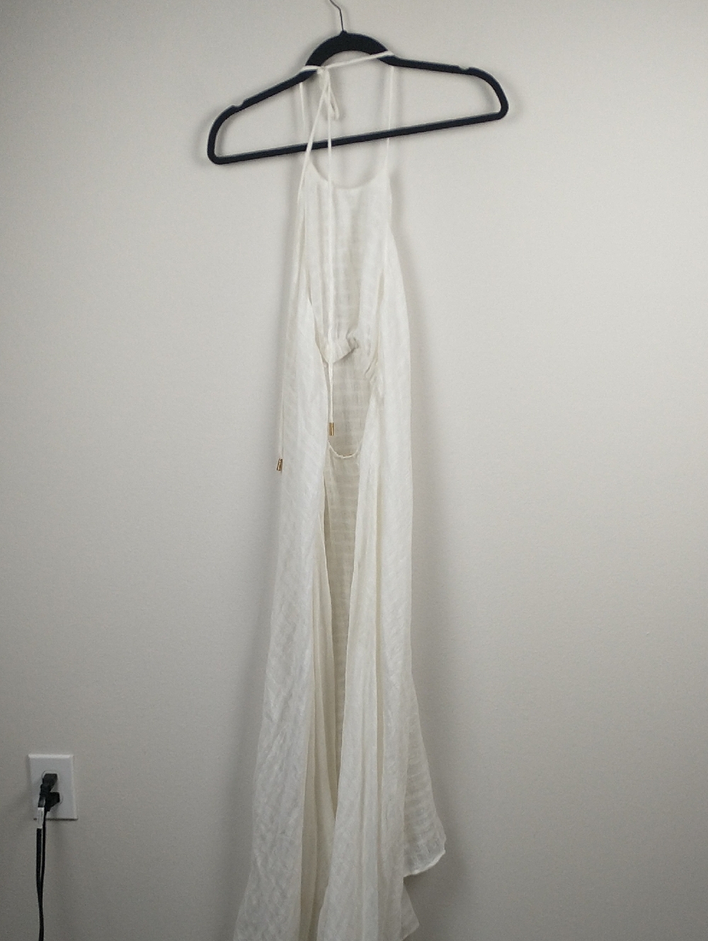 Cult Gaia Halter Maxi Dress XS Off White Sheer Linen Gauze Beach Coverup - Picture 7 of 13